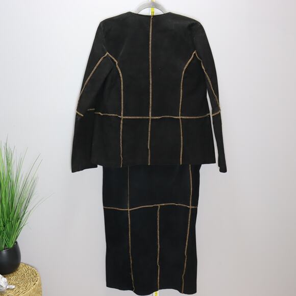Selene Sport Genuine Leather Suede Jacket & Skirt Set Black M - Picture 2 of 5